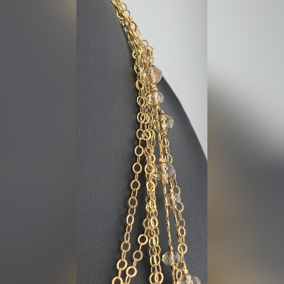 Gold Tone Multi-Strand Chain Necklace with Glass Bead Accents 20" Layered - Picture 3 of 16